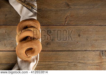 Tipical Summer Dish Of Puglia - Friselle. Classical Apulian Dried Bread Called Freselle. Healthy Veg