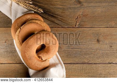 Tipical Summer Dish Of Puglia - Friselle. Classical Apulian Dried Bread Called Freselle. Healthy Veg