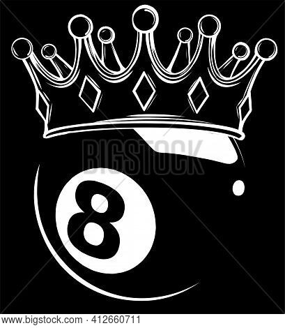 Eight Ball Pool Crown Silhouette In Black Background Vector Illustration Design