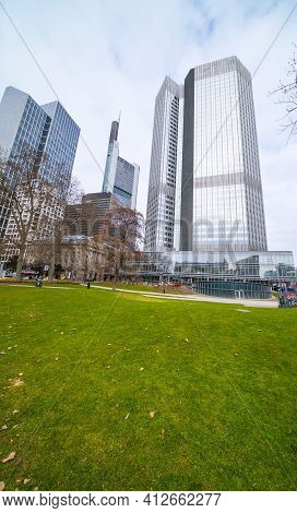 Willy Brandt Square In The Financial District Of Frankfurt Germany - Frankfurt, Germany - March 11, 