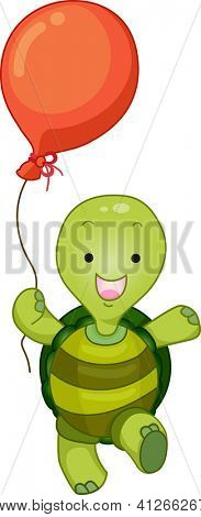 Cartoon Illustration af en stående skildpadde Mascot med ballon