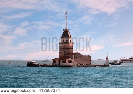 Sunset View From The Waters Of Bosporus Strait In The Centre Of Istanbul On Kiz Kulesi - Legendary M