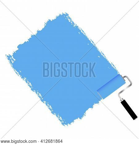 Blue Paint Roller On White Background. Vector Paper Art Illustration. Brush Stroke Vector Illustrati