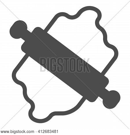 Rolling Pin And Dough Solid Icon, Happy Easter Concept, Cooking Bread With Wooden Roller Sign On Whi