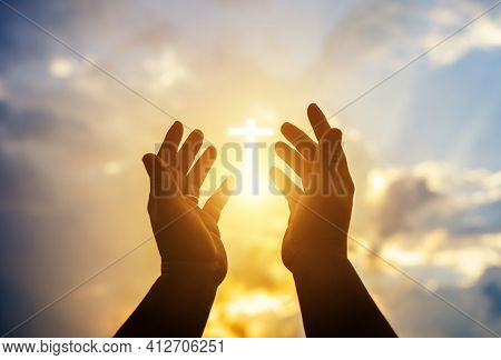 Human Hands Open Palm Up Worship. Eucharist Therapy Bless God Helping Repent Catholic Easter Lent Mi