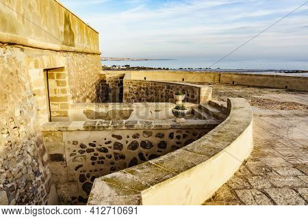 Coastal Fortification, Castle Near The Town Of Los Banos De Guardias Viejas, Almeria Province, Andal