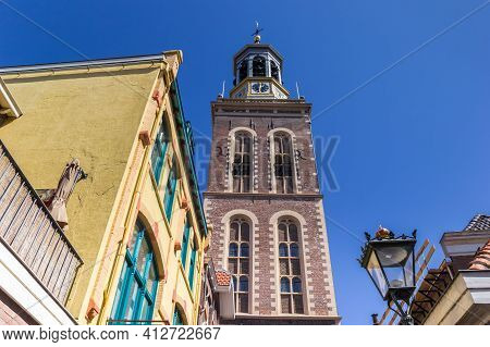 Historic Belfry And Colorful Houses In Kampen, Netherlands