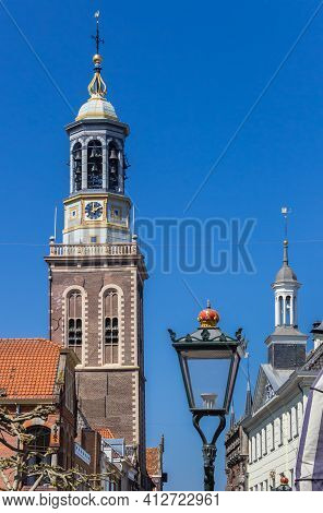 Street Light In Front Of The Belfry Of Kampen, Netherlands