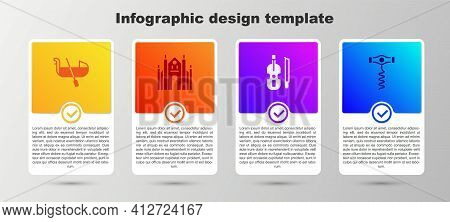 Set Gondola, Milan Cathedral, Violin And Wine Corkscrew. Business Infographic Template. Vector