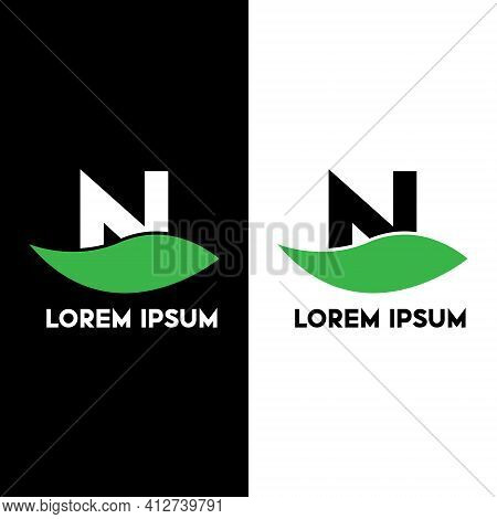 Alphabet N With Green Leaf, A Unique Brand Identity. Complete Set Of Alphabets.