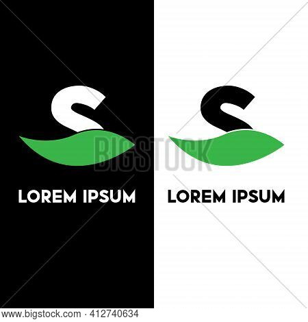 Alphabet S With Green Leaf, A Unique Brand Identity. Complete Set Of Alphabets.