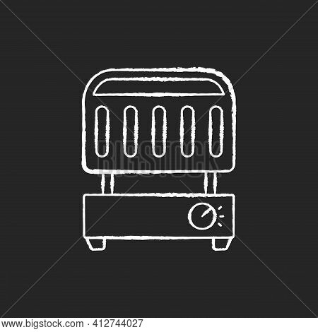 Electric Grill Chalk White Icon On Black Background. Indoor Barbecue Machine. Heater For Home Cookin