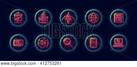 10 In 1 Vector Icons Set Related To Hardware Development Theme. Lineart Vector Icons In Geometric Ne