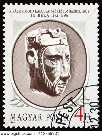 Hungary - Circa 1986: A Stamp Printed In Hungary Shows Portrait Of Bela Iii, Hungarian King 1172-119