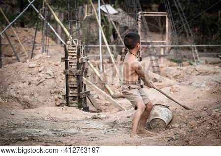 Poor Children Working At Construction Site Against Children Labour, Children Have To Work Because Of