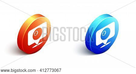 Isometric Map Pointer With Billiard Pool Snooker Ball With Number 8 Icon Isolated On White Backgroun