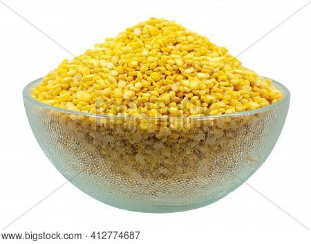 Golden Beans Or Dehusked Mung Beans Isolated On White Background