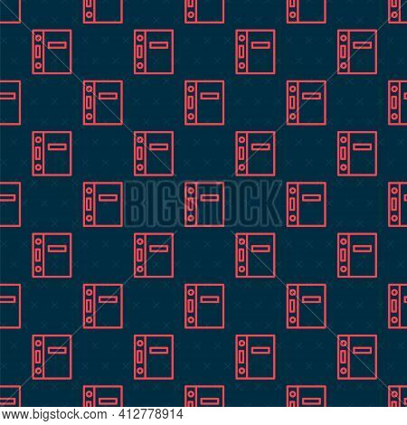 Red Line Office Folders With Papers And Documents Icon Isolated Seamless Pattern On Black Background