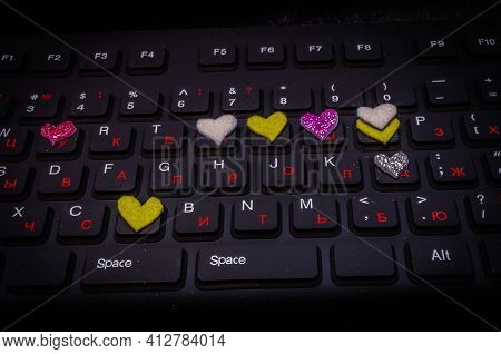 Still Life With A Keyboard With A Message In The Form Of Hearts For Valentine's Day