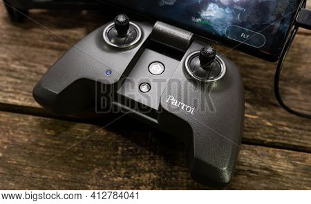 Miercurea Ciuc, Romania- 16 March 2021: Parrot Anafi 4k 21 Megapixel Drone Controller , Running Free