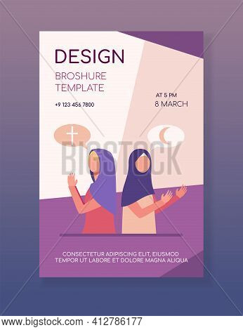 Believing Christian And Islam Women Praying To God. Belief, Worship, Church Flat Vector Illustration