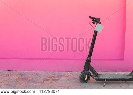 Public Electric Scooter For Rent In The City. Electric Scooter Transportation, Quick Ride