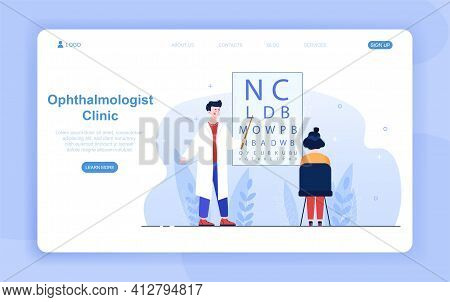Female Patient Getting Her Eyesight Checked By Opthalmologist In Clinic. Ophthalmologist Is Testing 