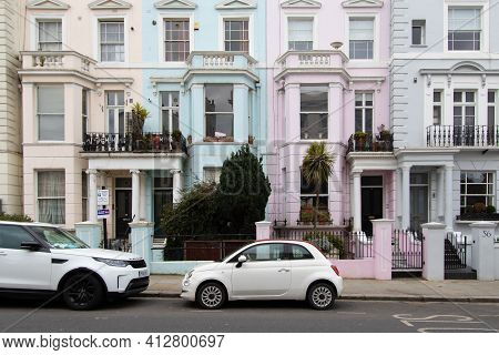 Chepstow Villas, Notting Hill, London, England, United Kingdom - March 05 2021 Colourful Houses (w11