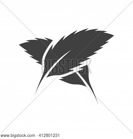 Icon Of Two Mint Leaves Lying One On Top Of The Other. Crossed Position Of Sheets. A Simple Image Of