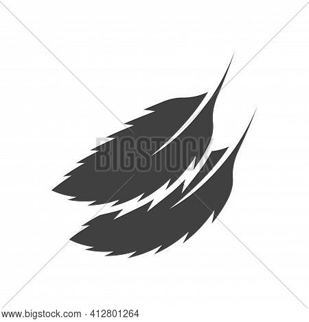 Icon Of Two Parallel Mint Leaves Lying One After The Other. A Simple Image Of A Curved Mint Leaf Bat