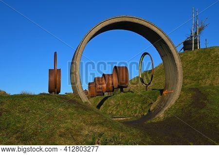 A view of the abandoned land regeneration project at St. Ninians opencast mine near Kelty in Fife.