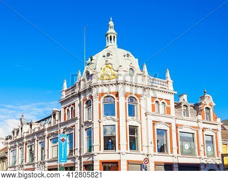 Trondheim, Norway - August 03, 2017: Beauty Building In The Trondheim Old Town, Norway