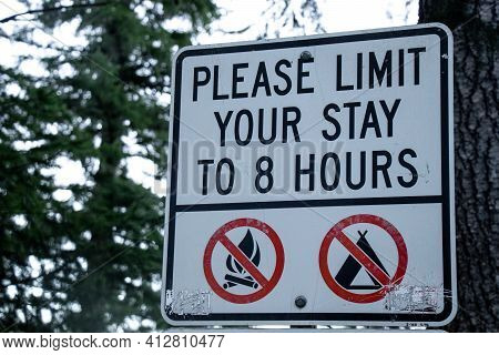 View Of Sign Please Limit Your Stay To 8 Hours At Robers Lake Near Sayward
