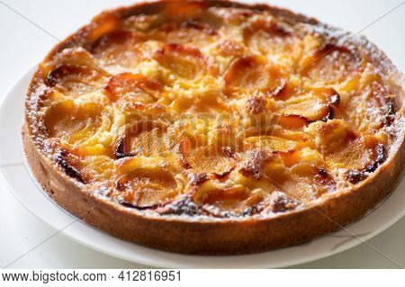 Fresh Baked French Pie With Ripe Plums