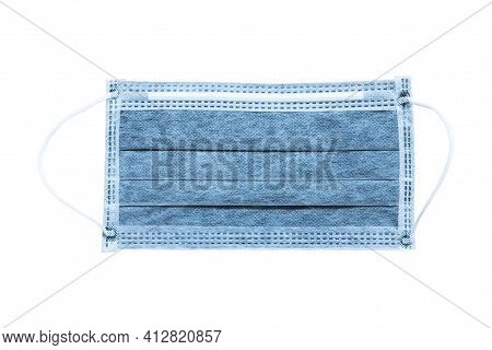 Portrait Of Greyish Blue Dust Mask Isolate On White Background With Clipping Path. A Concept Of Coro