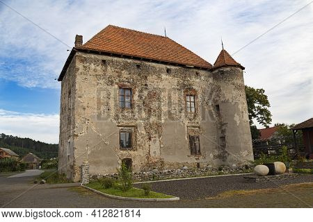 View On Medieval Castle St. Miklos ( Saint Miklos ) Outdoor. Chynadiyevo Village, Western Ukraine. E