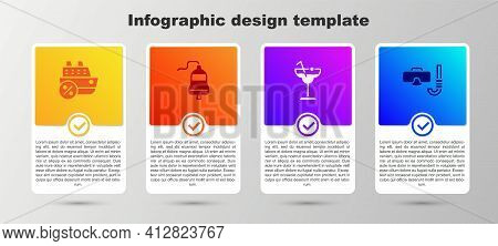 Set Cruise Ship, Ship Bell, Cocktail And Diving Mask And Snorkel. Business Infographic Template. Vec