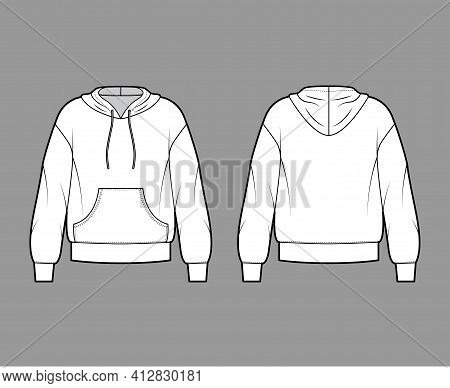 Hoody Sweatshirt Technical Fashion Illustration With Long Sleeves, Oversized Body, Kangaroo Pouch, B