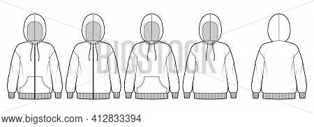 Set Of Zip-up Hoody Sweatshirt Technical Fashion Illustration With Long Sleeves, Oversized Body, Kan