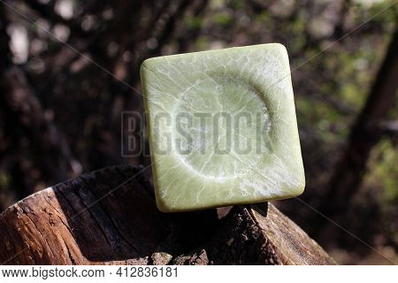 Natural Olive Tree Oil Soap In Natural Environment. Horizontal Image