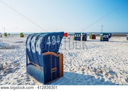 Beach Korbs On Nord Sea In Germany