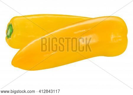 Two Yellow Pepper Ramiro. Peppers On Isolated On White Background. Macro, Studio, Front View