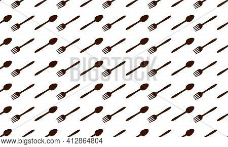 Seamless Pattern Of Spoons And Forks For The Background Of A Restaurant. Decoration Cafe, Place To E
