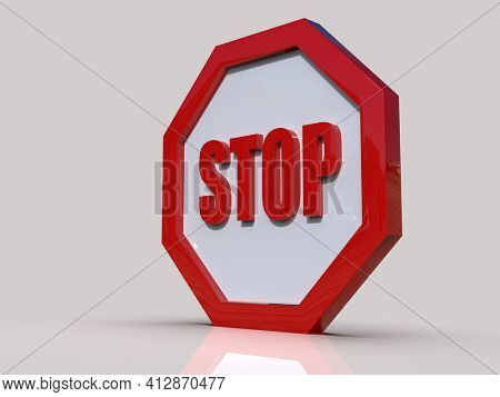 3d render STOP! You are Not Allowed Here, Red Octagonal Stop Roadsign with Big Hand Symbol for Prohibited Activities, Traffic Stop Blocking Sign, Prohibition Icon, No Entry Signal, Red Warning