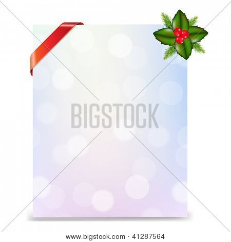 Banner com fita vermelha e Bokeh com Holly Berry isolado no fundo branco