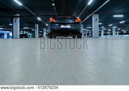 Parking Space. Empty Road Asphalt Background. Car Lot Parking Space In Underground City Garage. Hidd