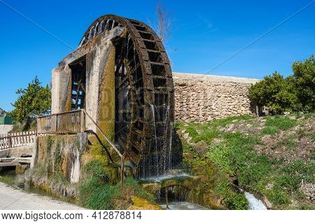 Ancient Arabic Mill, Water Noria At Abaran Village In Murcia Region, Spain Europe. Ruta De Las Noria
