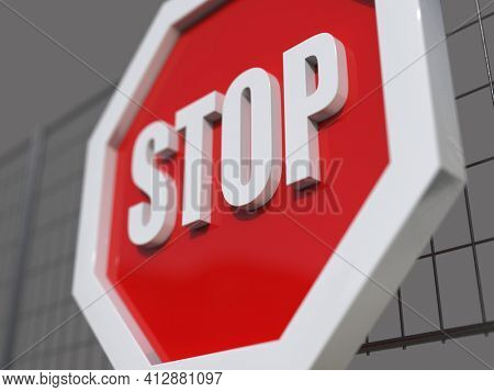 3d render STOP! You are Not Allowed Here, Red Octagonal Stop Roadsign with Big Hand Symbol for Prohibited Activities, Traffic Stop Blocking Sign, Prohibition Icon, No Entry Signal, Red Warning