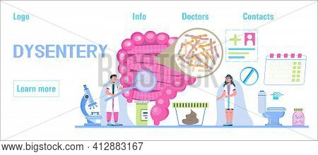 Dysentery Concept Vector For Medical Websites, Blog, Header. Intestine Doctors Examine, Treat Dysbio