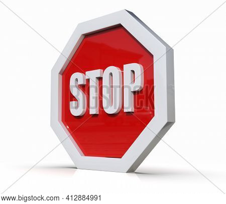 3d render STOP! You are Not Allowed Here, Red Octagonal Stop Roadsign with Big Hand Symbol for Prohibited Activities, Traffic Stop Blocking Sign, Prohibition Icon, No Entry Signal, Red Warning